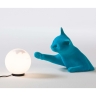 Kleine Kugellampe mit Katze in Samt Himmelblau