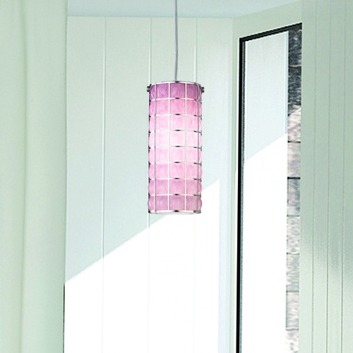 Moderne Zylinder-Pendelleuchte mit rosafarbenem Muranoglasschirm